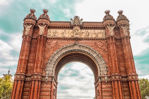 Low angle shot of the ancient historic Arc de Triomf triumphal arc in Catalonia, Spain