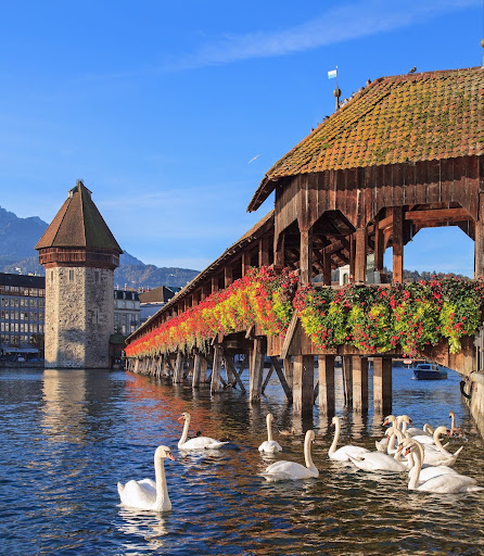 Lucerne, the Chapel Bridge in the early morning